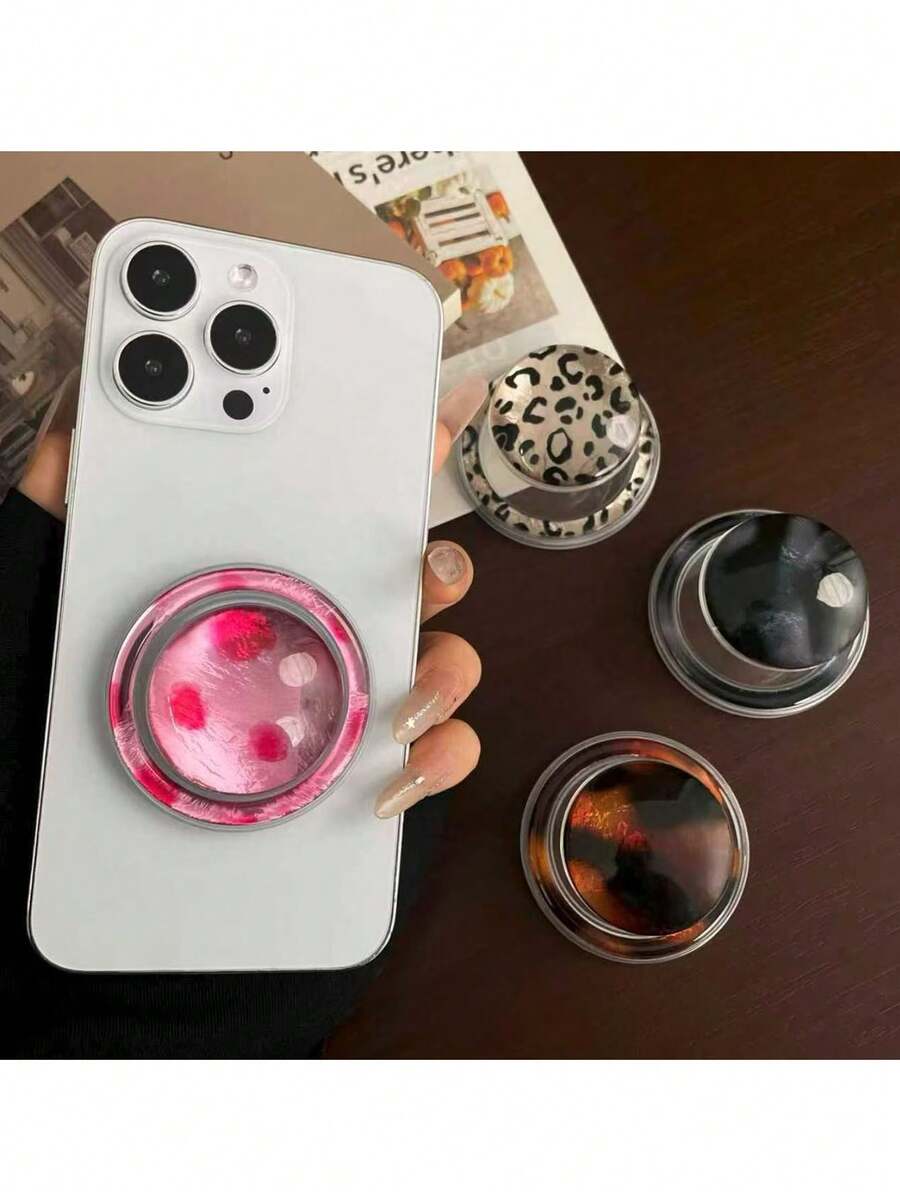 可调节树脂材质，1个透明豹纹和纯色树脂磁吸折叠伸缩桌面手机支架，情人节礼物 - 彩色 - 查看 1