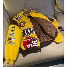 MM Bean Embroidered Racing Motorcycle Jacket Men's And Women's Loose Retro  Baseball Cotton Clothes Couple Stand-Up Collar Thickened Coat - 黃色-春秋款 - 查看 5