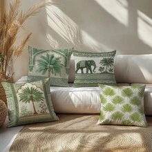 4 件套复古热带椰子树大象图案抱枕套，单面印花天鹅绒材质，45*45 厘米/18*18 英寸，适用于现代布艺沙发室内装饰、派对装饰、礼品 - 彩色 - 查看 10