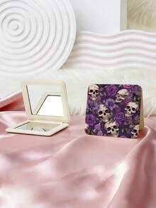 1pc Gothic Style Skull Series Vanity Mirror, Foldable Lightweight Compact Handheld Mirror, Durable PU Leather, Suitable For All Occasions, Portable Pocket Mirror With Classic Skull, Rose, Butterfly, Spider Web, Heart Patterns, 180° Flip Design - Multicolor - View 14