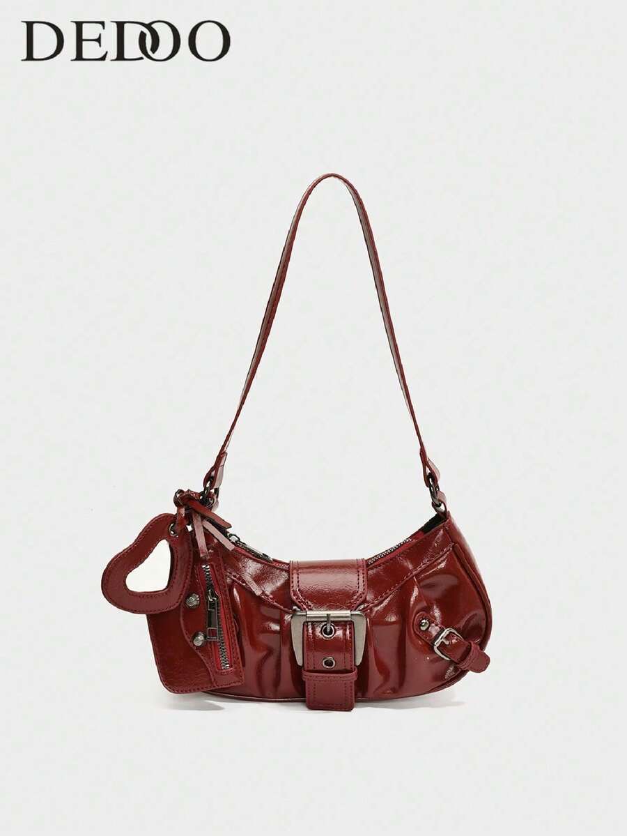 1PC Y2K Gothic Fashionable Type Rivet Decoration Vintage Block Decoration Women's Shoulder Bags And Shoulder Botes Are Adjusted For Daily Travel, Perfect For Music Festival, Rock Style Bag For Women, Inspired Bag For Women - Red - View 1