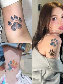 10 Hojas de Tatuajes Temporales de Huella de Acuarela Vibrante - Pegatinas Coloridas de Huella de Mascota para Cara & Body, Decoración de Piel con Tema de Cachorro Lindo para Adultos, Ideal para Recuerdos de Fiesta & Accesorios Diarios - Multicolor - Ver 4