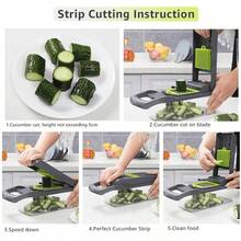 16pcs/Set Vegetable Chopper, Multi-Function Fruit Slicer, Manual Food Shredder, Vegetable Cutter, Blade With Container, Onion Grinder Mincer, Potato Grater, Kitchen Gadgets, Dorm Essentials, Kitchen Supplies - Multicolor - View 3