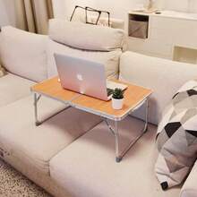 Foldable Laptop Table For Bed Lightweight Breakfast Bed Tray Portable Mini Picnic Storage Space Standing Holder, Folding Leg Desk Notebook Lap Table For Reading - Mustard Yellow - View 2