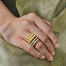 A Niche Design Retro Brushed Multi-Layer Wide Exaggerated Ring High-End Metal European And American Ring Jewelry - Gold - View 1