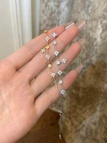 1pc 925 Sterling Silver Clover Shaped Zirconia Bracelet, Elegant And Suitable For Daily Wear - Bracelet - View 4