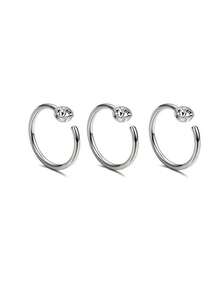 1pc/3pcs/5pcs Hip-Hop Style 304 Stainless Steel Rhinestone Nose Ring, Unisex Street Fashion Body Piercing Nose Jewelry - Multicolor - View 6