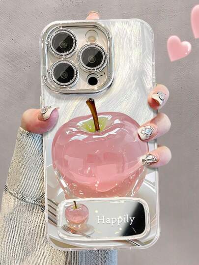 1个电镀闪粉全包手机壳，带透明镜片和隐形支架，适用于 11/12/13/14/15/16/17/PROMAX