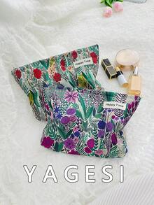 Y2K 花卉图案化妆包，1 个多功能化妆品收纳手提包，带拉链旅行洗漱包，可装口红、化妆刷、护肤品、手机、零钱，适合居家、旅行、度假和上学使用。 - 彩色 - 查看 2