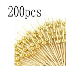 Set de 100/50/20/5 piezas de pinchos dorados con perlas, aptos para barbacoa, fruta, pastel, merienda, postres, hamburguesas, catering - oro - Ver 15
