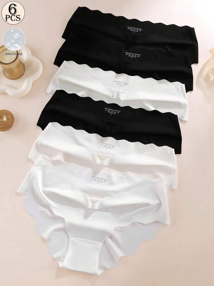 Aofeiqike 6pcs Women's Minimalist Solid Color Shell Trim Seamless Breathable Silk Briefs - Multicolor - View 13