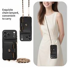 eaacaa Ốp điện thoại Pearl 1pc mờ có dây đeo, gương, khe đựng thẻ, ví có khóa kéo, dây xích ngọc trai giả, chống sốc, tương thích với Apple 17 Pro Max/17/Air/17 Pro/17e/16/15/14/13/12/11 Pro Max/Plus Mini, Galaxy A56/A54/A53/A52/A51/A50/A36/A34/A33/A32/A26/A23/A22/A21S/A16/A14/A13/A12/A06 - màu đen - Xem 4
