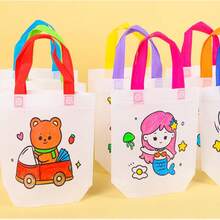 10/25pcs Random DIY Graffiti Gift Bags, Comes With 8pcs Random Color Pens, Personalized Colorful Cartoon Non-Woven Fabric Painting And Coloring Tote Bags, Suitable For Birthday Party, Christmas, Valentine's Day, Easter, New Year And Spring Festival Gifts, Gift Packaging And Storage - Multicolor - View 9