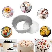 5.7英寸圆形铝制蛋糕模具，蛋糕烘焙盘，底部可拆卸，方便清洗。非常适合制作分层蛋糕、披萨、咸味馅饼、蛋糕和甜点。家庭厨房必备的烘焙工具。 - 彩色 - 查看 4