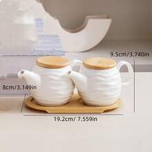 1 Set White Ceramic Kitchen Storage Jars & Spice Rack With Bamboo Tray, Ceramic Spice Jars With Natural Bamboo Lids, Creative Nordic Style Diamond & Wave Pattern, Suitable For Hotel, Restaurant, Home Kitchen Seasoning Bottles, Oil, Vinegar, Spices - White - View 18