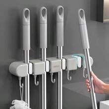 Broom Mop Holder With Hooks Wall Mounted Broom Storage Rack No Drilling Self-Adhesive Kitchens Organizer Multifunction Holder - Multicolor - View 9