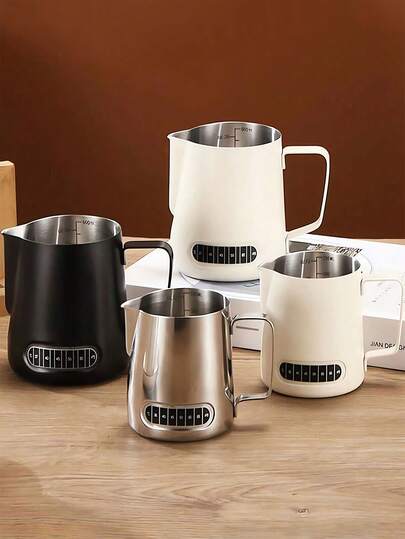 304 Stainless Steel Milk Frother Pitcher With Temperature Display, Professional Spout, Precise Milk Foam Flow Control, Suitable For Espresso Machines And Latte Makers, Coffee Shop And School Supplies