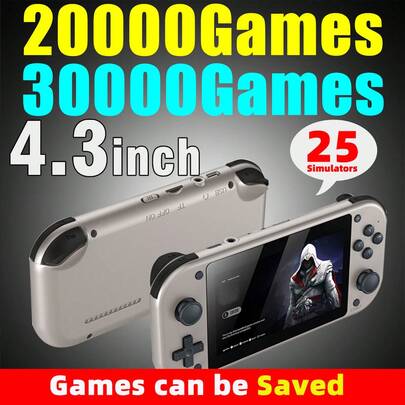 1pc 4.3" 4K High Definition Handheld Game Console, Built-In 25 Emulators And 30,000 Games, Retro Arcade Style, Great Gift For Husband Or Brother On Holidays And Birthdays