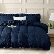 Stylish 3pcs Frilled Duvet Cover Set | 3pcss Ruffle Bedding Set With 2 Pillowcase Frills Duvet Cover With Button Closure Soft Microfiber Duvet Cover Set - Navy Blue - View 12