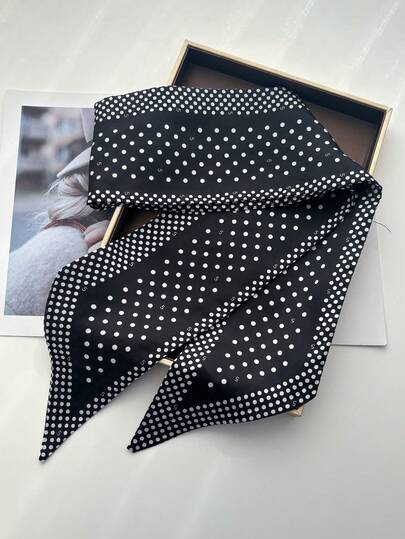1条女士时尚波点小丝巾，可作装饰领巾、发圈或头巾使用