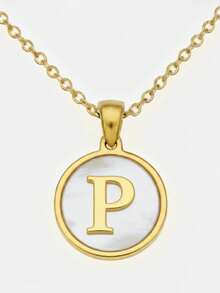 1pc 18K Gold Stainless Steel Letter Pendant Necklace - Gold - View 15