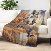 Mallard Ducks Flying Over Autumn Wetland Cartoon Blanket Cozy Soft Multi Purpose Gift For Home Bedroom Couch Sofa Warm Decor Blanket - 彩色 - 查看 5