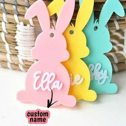 1PC Custom Acrylic Name Basket Name Tag, Personalized With Rabbit Pattern Acrylic, Gift Tags, Decorations, Suitable For Backpack Charms, Gift Basket Labels, Luggage Tags, Cup Pendants, Fashion Accessory Pendants, Birthday Party Gifts, Exclusive Gifts For Family And Friends, The Best Gift For Him Or Her
