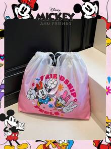 Disney Official Licensed 1 Pc Disney Mickey Mouse Shopping Bag High-Capacity Foldable Tote Bag Bookbag Drawstring Shoulder Bag Lightweight Handbag - Verifiable For Boys/Girls/Student Perfect For Daily/Shopping//Go To School - Pink - View 10