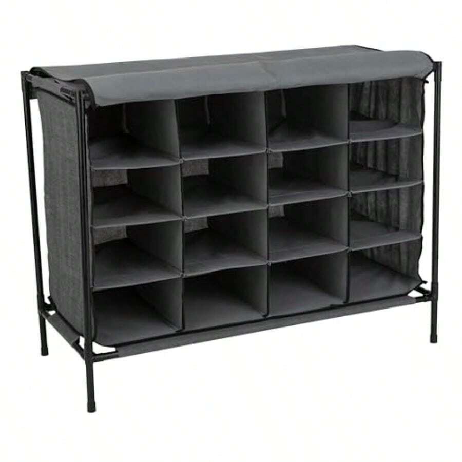 zxr Simplify - 16 pares de zapateros con cubierta apilable almacenamiento y organización clóset recámara entrada color gris82 - Gris - Ver 1