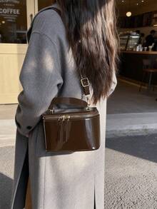 2026新款精致纹理方盒包，时尚简约大容量斜挎方包，女士必备 - 咖啡 - 查看 4
