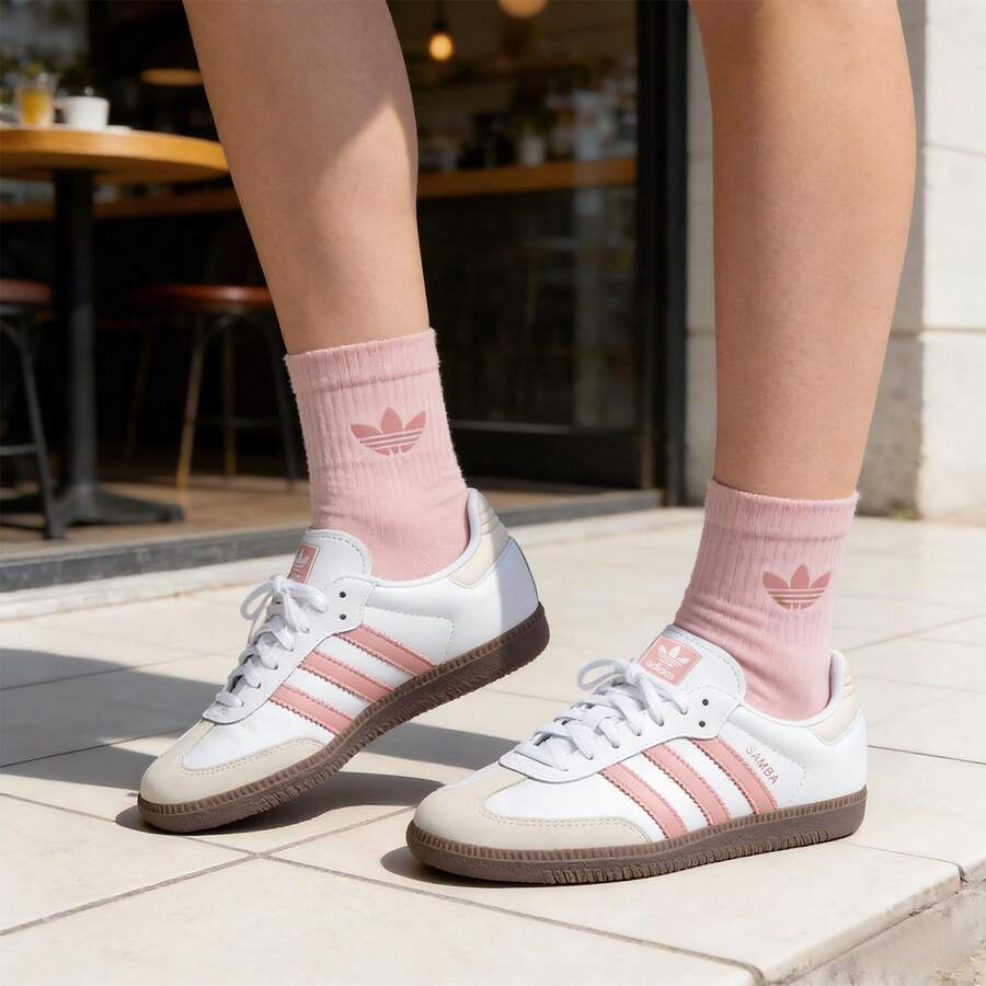 Adidas Originals 男鞋女鞋德訓鞋休閒鞋春季款 SAMBA OG W 輕量低筒耐磨運動鞋情侶鞋 - 白/奇蹟紫粉/漢玉白 - 查看 1
