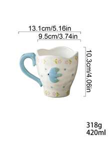 1个手绘陶瓷咖啡杯，带有浮雕图案，适合下午茶 - 彩色 - 查看 6
