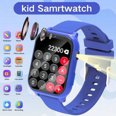 ERUN Reloj inteligente para niños 2026, 18 juegos integrados, pantalla táctil de 1.83", batería de 300mAh, chip de bajo consumo, podómetro, cámara, linterna, alarma, álbum de fotos, calendario, temporizador, calculadora, cronómetro, regalo ideal para su hijo