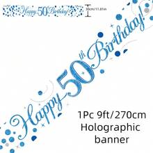 Băng rôn dài 2,7m màu xanh lấp lánh, mừng sinh nhật lần thứ 16, 18, 21, 30, 40, 50, 60, 70, 80, 90, màu xanh lam và trắng, hiệu ứng ba chiều. - Nhiều màu - Xem 16