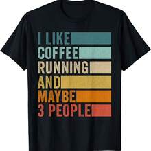 I Like Coffee Running & Maybe 3 People Vintage Retro T-Shirt - 白色 - 查看 1