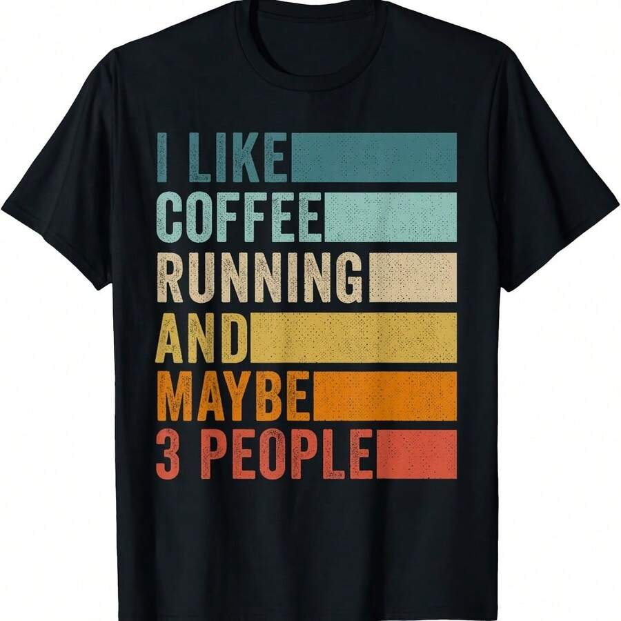 I Like Coffee Running & Maybe 3 People Vintage Retro T-Shirt - 白色 - 查看 1