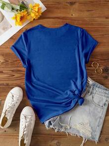 Women's Solid Color Simple Crewneck Short-Sleeved Summer T-Shirt, Daily Wear-Unisex Summer Casual Vintage Cotton Printed T-Shirts For Couples - 藍色2 - 查看 2