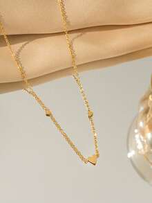 VJS 1件女士不锈钢项链，波西米亚风格18K镀金不锈钢心形吊坠颈链（女士款），优雅日常佩戴项链，时尚首饰，礼物。 - 金色 - 查看 6