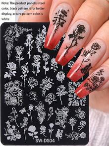 1pc Y2K Style Gold Stamping Nail Art Plate, Nail Art Accessories & Tools, Nail Salon Supplies - Silver - View 2