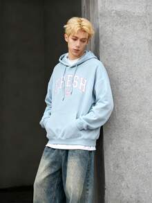 Mens Graphic Hoodies Y2k Cute Pullover Oversized Fashion Streetwear Casual Hooded Sweatshirt Unisex Tops - Xanh da trời 1 - Xem 4