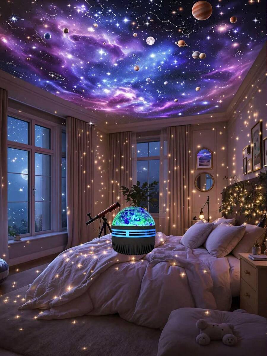 LED Aurora Projector Starlight Lamp, LED Northern Lights Interstellar Galaxy Night Light, Suitable For Bedroom, Home Theater, Living Room, Room Decoration For Festive Parties, Perfect Atmosphere Lamp For Use As A Gift For Festivals, Birthdays, And Valentine's Day (Suitable For Christmas, Halloween, Weddings, Parties) - Compatible With Charging Battery And Adapter (No Battery Required, Includes Electronic Devices) - 多色光 - 查看 1