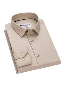 Men's Business Dress Shirts, 38% Bamboo Fiber, 62% Polyamide, Long-Sleeved, No-Iron, With A Slim Fit. Bamboo Fiber: Offers Good Moisture Absorption And Breathability, Is Comfortable To Wear And Naturally Antibacterial. It Is Wear-Resistant And Firm, Making The Shirt Less Prone To Deformation. - 米色 - 查看 1