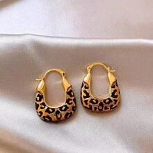 1 Pair Unique Leopard Print U-Shaped Vintage Earrings, High-End Earrings Suitable For Women's Daily Commute Wear - Leopard Print - View 4