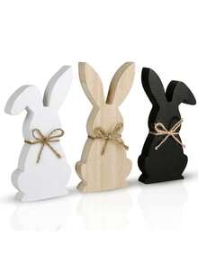 3件套复活节家居装饰，复活节兔子木质桌面摆件，三层托盘农舍风格装饰，礼品，黑色，复活节家居装饰，春季装饰，生日派对装饰，白色，原木色 - 彩色 - 查看 8