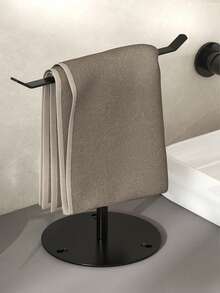 1pc T-Shaped Tabletop Hand Towel Holder With Heavy-Duty Base - Freestanding Modern Bathroom And Kitchen Towel Rack, Space-Saving Countertop Organizer With Sturdy Curved Top Shelf, Suitable For Bathrooms, Kitchens, And Hotels