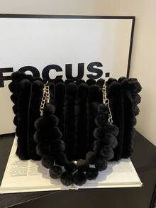 新款蓬松大容量单肩包，时尚大容量通勤包，秋冬季百搭女士腋下包 - 黑色 - 查看 3