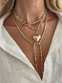 1件简约纯色街头风古币吊坠Y字形长项链，甜美方形CCB串珠颈链，适合派对、度假、送礼和日常佩戴 - 金色 - 查看 2