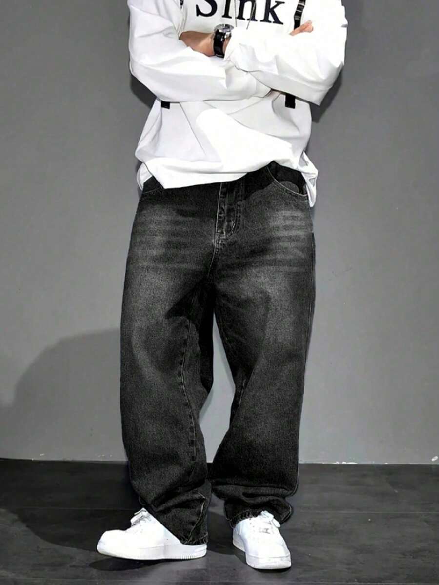 Teen B Grey Wide Leg Casual Jeans - Black - View 1