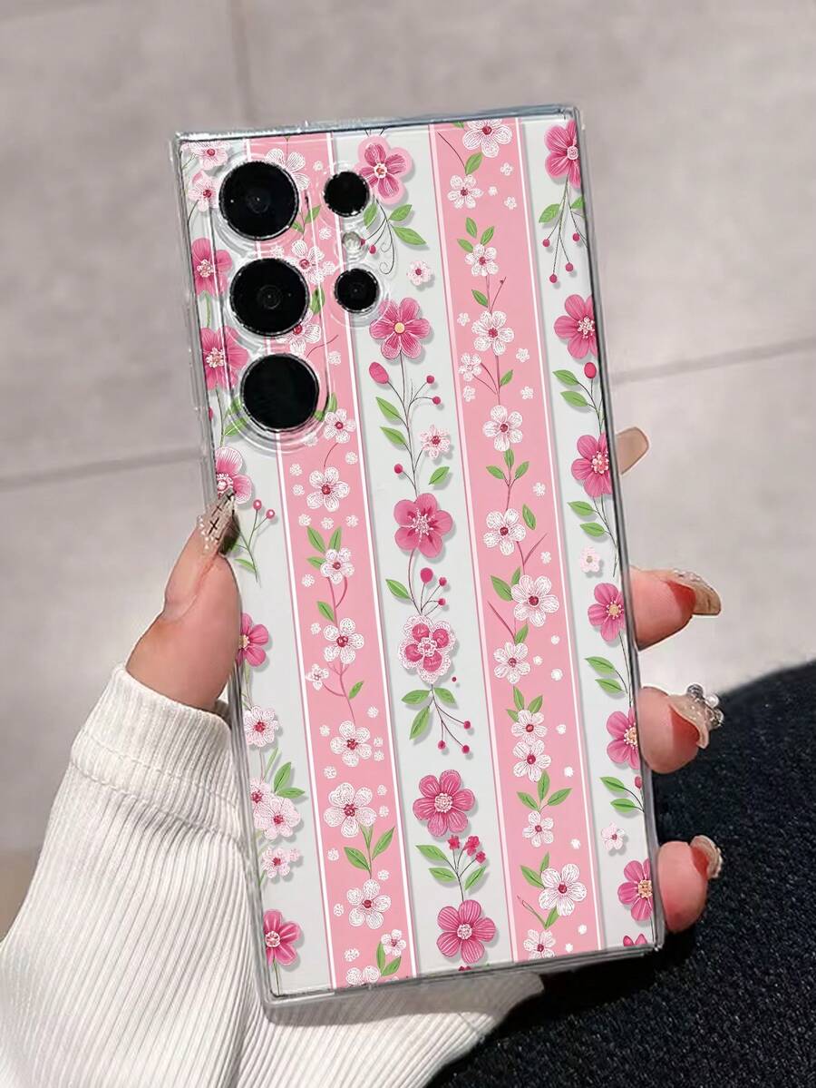 1pc Thick Transparent Floral Painted Anti-Drop Phone Case, Compatible With Samsung Galaxy S26/S26PLUS/S26 Ultra, S25/S25PLUS/S25 Ultra, A17/A07/A16/A36/A26/A56/A50/A12/A32/A52/A72/A51/A21S/A13/A14, S24/S24PLUS/S24Ultra, S22/A52/A53/A54/A55, 11/12Pro/12/12X/13Pro/14Pro/15Pro, Redmi 10/9/Note9/12c/Note11pro/Note8Pro - Multicolor - View 1