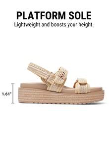 Women's Arch Support 1.61-Inch Platform Wedge Sandals Comfortable Open Toe Casual Dressy With Adjustable Straps PP Straw Shoe Upper For Beach Vocation Flat Summer Apricot Sandals - Màu be - Xem 5